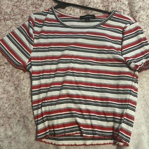 Red, gray, and Black striped crop shirt